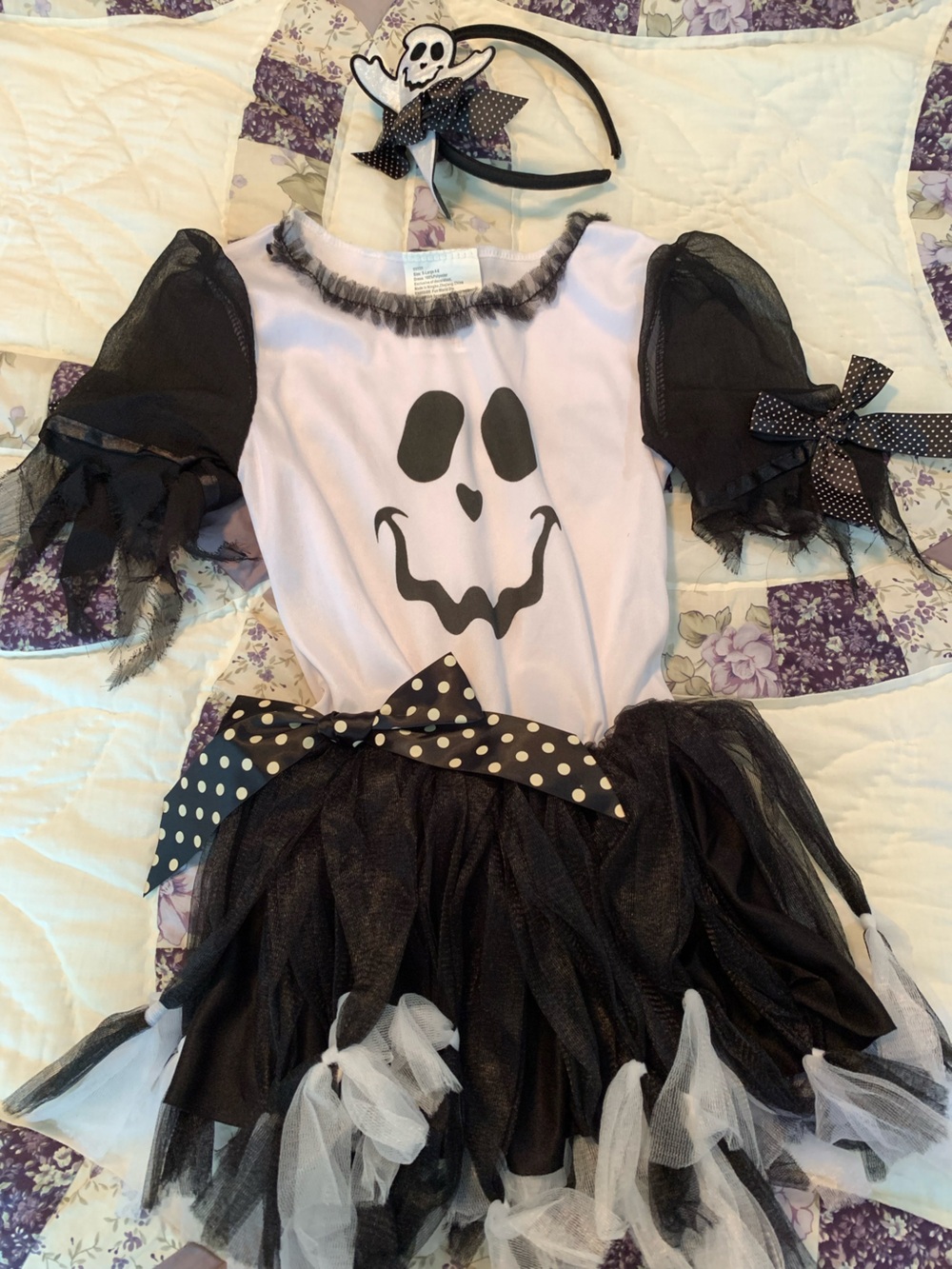 Girl’s Ghost Polka Dot Tutu Costume Dress - Black and White